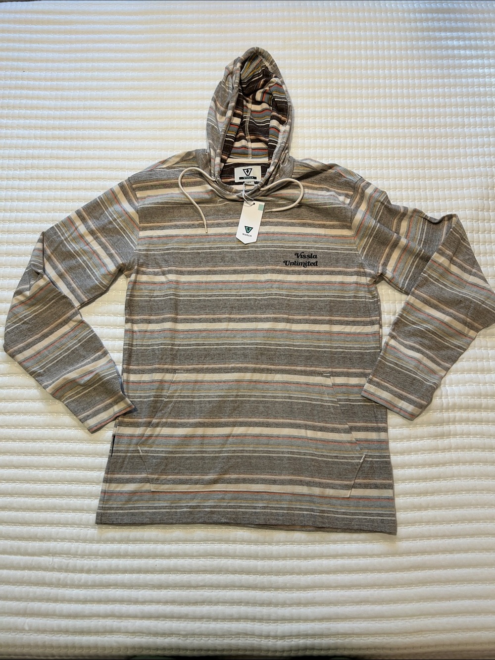 VISSLA Multi-Stripe Hooded Pullover - Gray & Tan Large